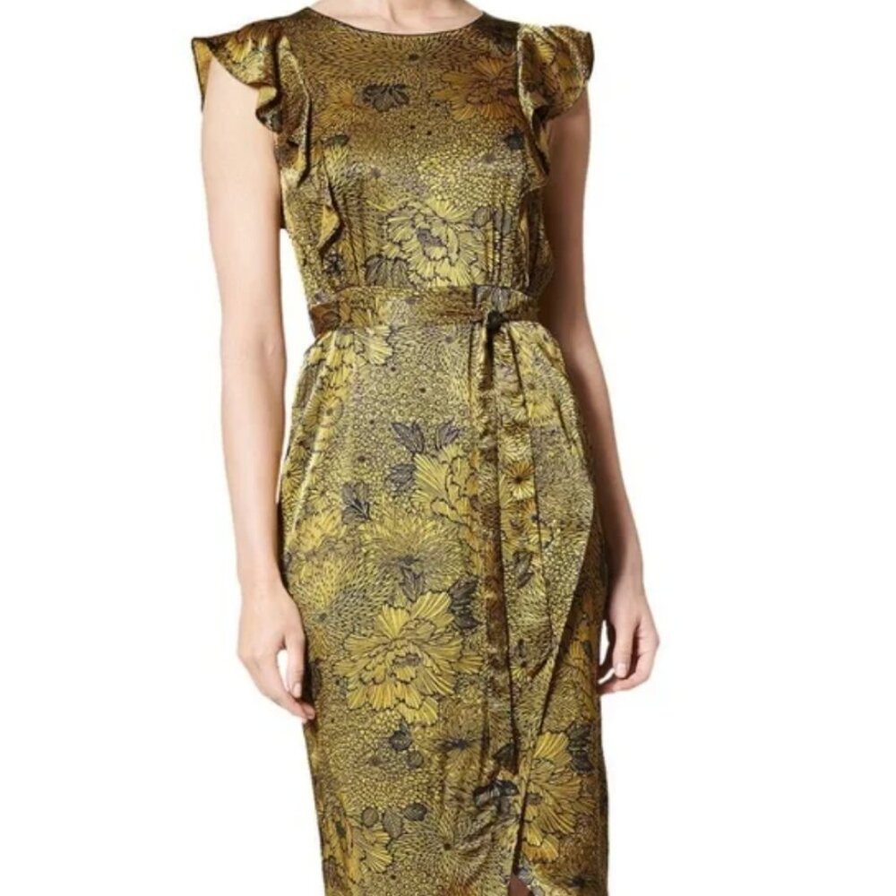 LK Bennett Citrine and Blue Sheath Dress with Flutter Cap Sleeves